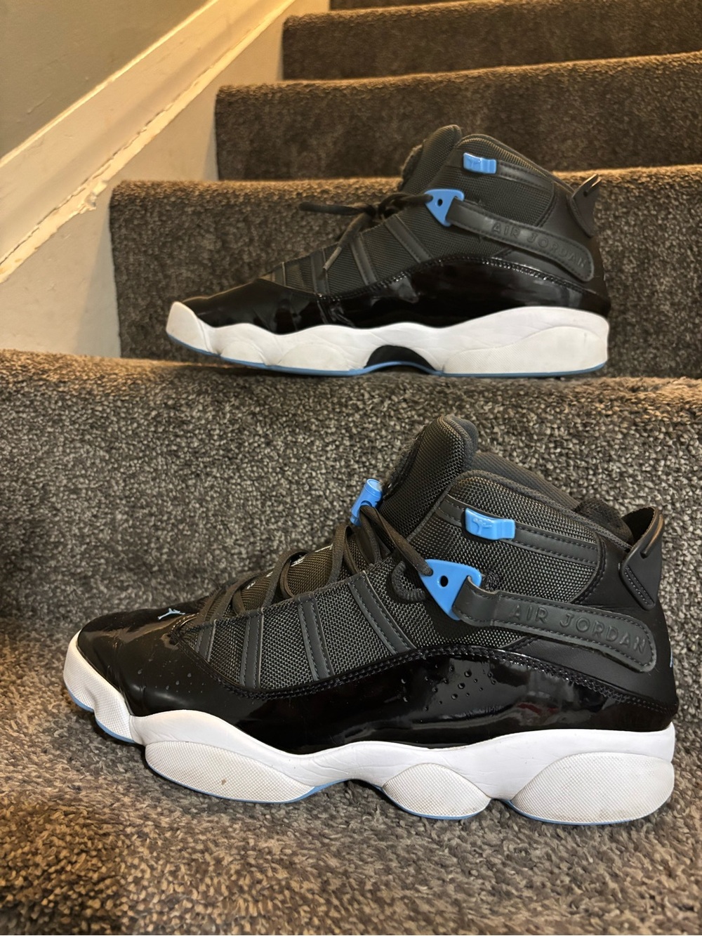 jordan 6 rings Black and university Blue size 12 like new Authentic